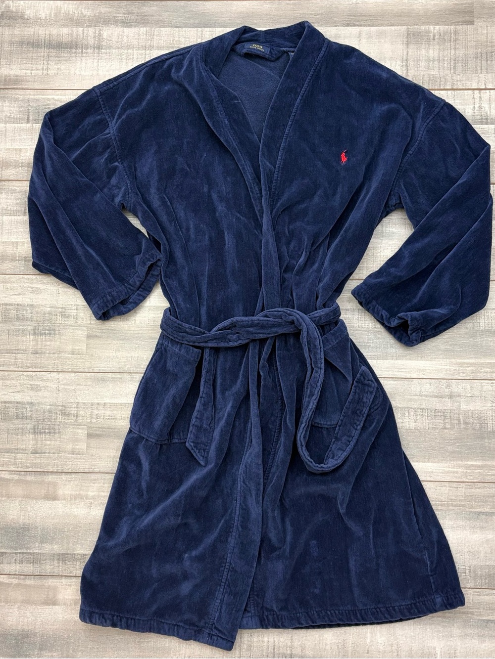 Polo Ralph Lauren Mens Large/XL Bathrobe Navy Blue Terry Cloth Cotton Pony Logo